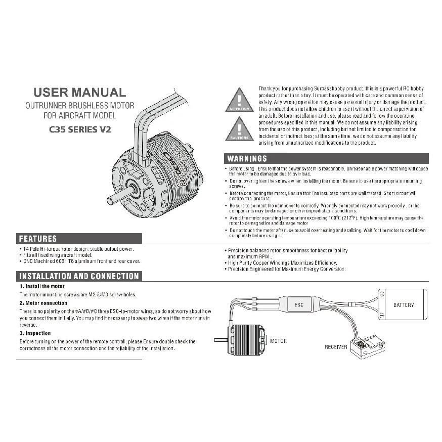SURPASS HOBBY Brushless Motor 2-5S C3530 C3536 C3542 C3548 V2 For RC Aircraft Plane Multicopter Brushless Outrunner Motor