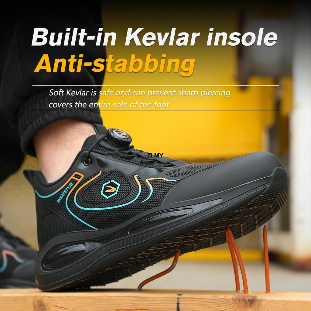 Moda impermeável superior homens sapatos de segurança botão girado biqueira de aço tênis anti-facada anti-esmagamento sapatos de trabalho homem botas de segurança de trabalho luz