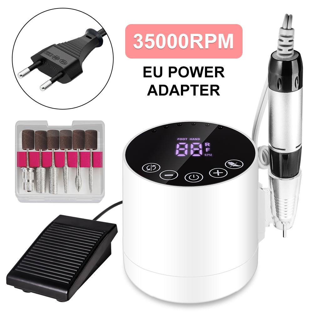 

Электрическая дрель для ногтей 50 Вт с педалью 35000 об/мин пилка для педикюра ногтей для маникюрного салона полировка фрезерование малошумные инструменты EU красный