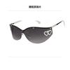 Personalized curved lenses, one-piece frameless elegant sunglasses, women's high-end double heart-shaped decorative sunglasses
