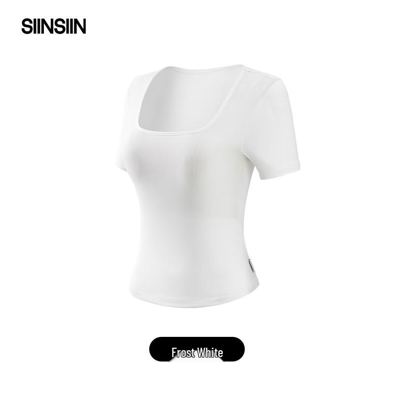 SIINSIIN Women's Slim Fit Square Neck Short Sleeve Top with Padded Bust