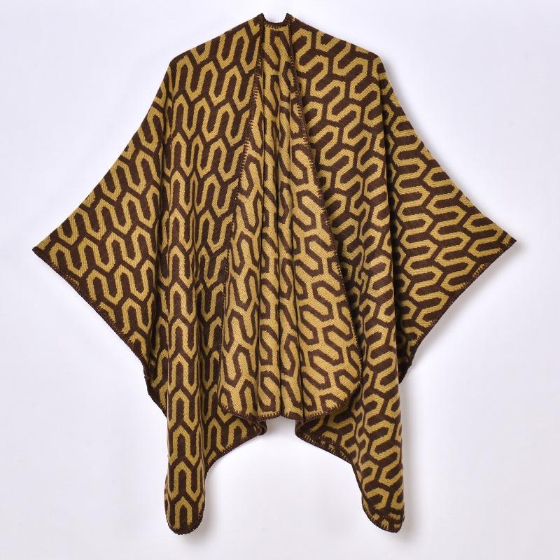 Women's shawl simple and fashionable autumn and winter jacquard split outer cover decorative shawl cape Yunnan travel outer cover
