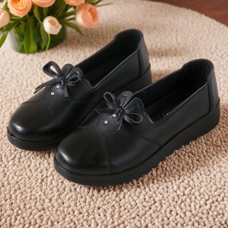 

Кожаная обувь для мам весна и осень женские туфли-лодочки нескользящая кожаная обувь на плоской подошве женская обувь для среднего и пожилого возраста удобная рабочая 35