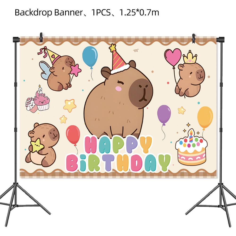 Capybara Disposable Tableware Set  Birthday Party Capybara Tablecloth Cups Plates Napkin Banner Cake Topper Kids Party Supplies