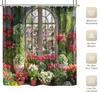 Floral Garden Window Bath Curtain - Vibrant Flowers & Greenery, Waterproof Home Decor Adds Spring Charm To Your Bathroom