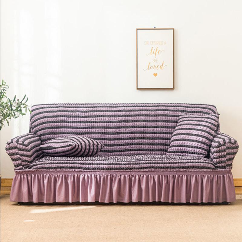 1/2/3/4 Seaters Seersucker All-Inclusive Elastic Skin-Friendly Soft Sofa Cover Solid Color Dustproof Sofa Cover
