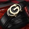 Male Alligator Pattern Leather Belt Imitation Steel Alloy Large G Letter Automatic Buckle, Light Luxury