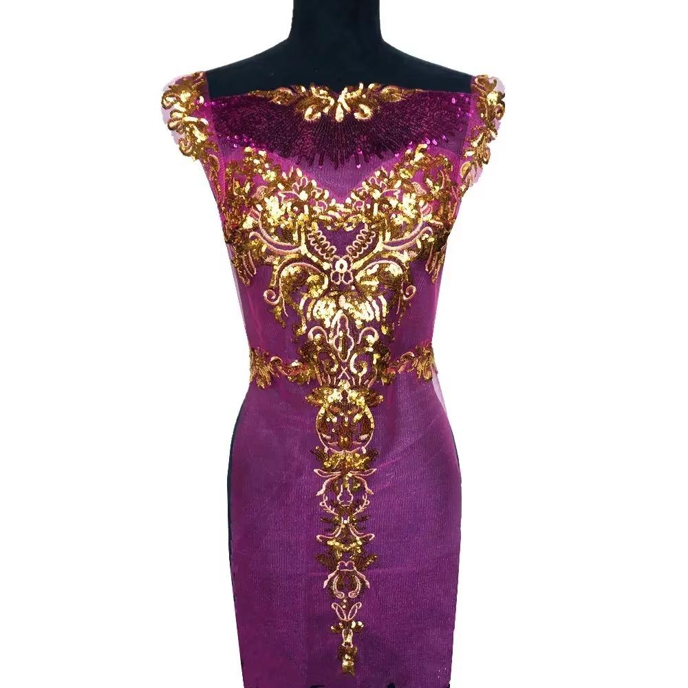 Appliques Large Flowers Gold Sequined Appliques Mesh Epaulette DIY Embroidery Lace Appliques Sequin Patches