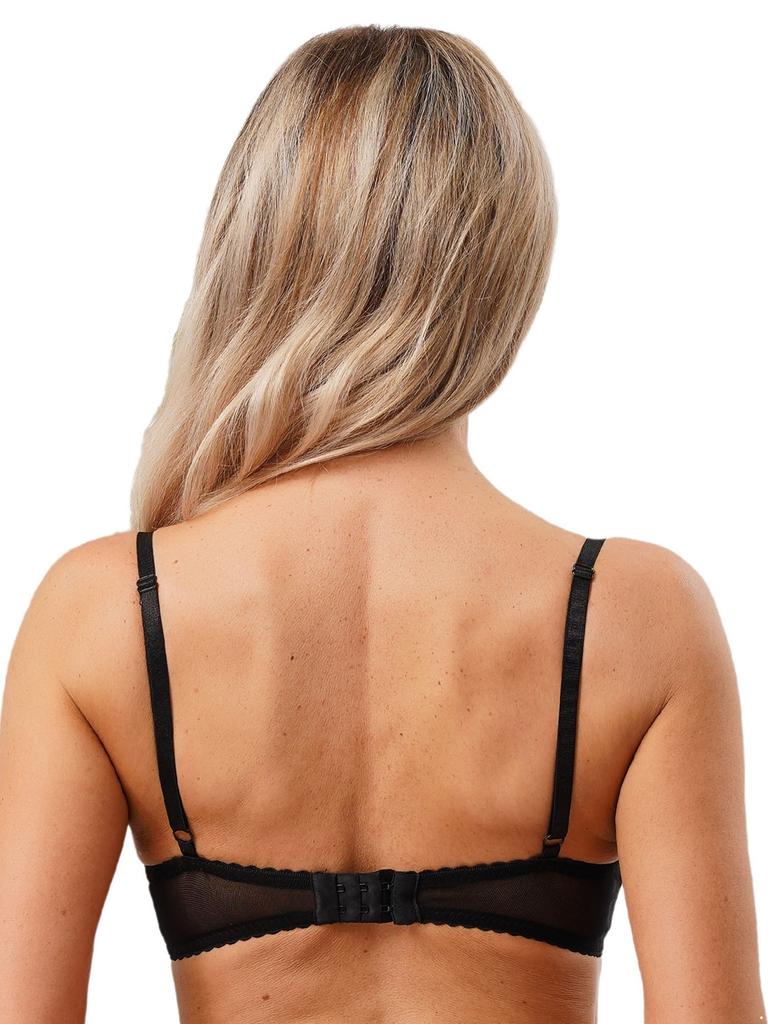 Dámská krajková podprsenka s řasenkami a květinovým vzorem 1/4 košíčky Push-up s kosticemi Bralette Balconette