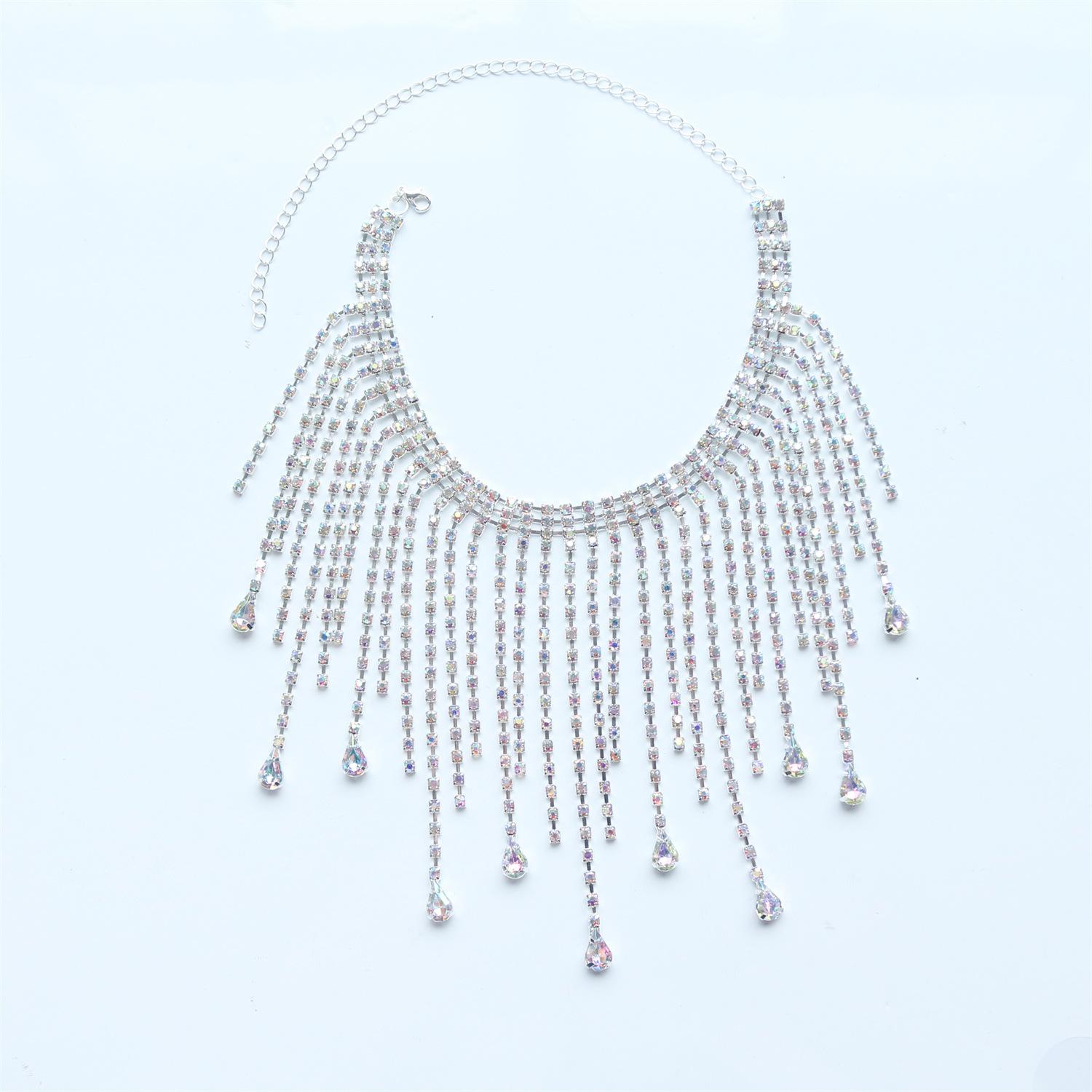 European And American Tassel Chain Water Drop Pendant Necklace, Personalized Women S Nightclub Super Flash Jewelry Accessories