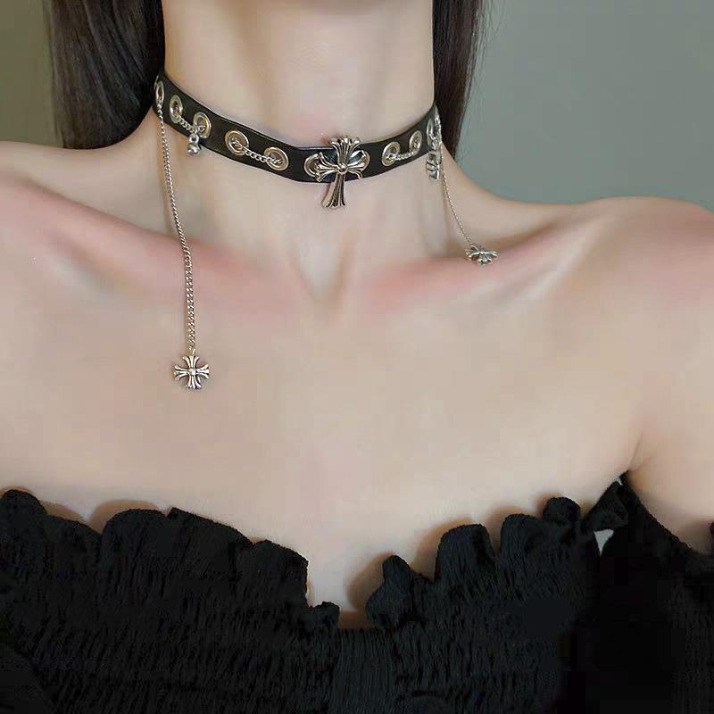Çift Katmanlı Deri Çapraz Kolye Vintage Klavikula Kadın Punk Goth Y2K Tarzı Çapraz Gerdanlık Kolye Takı Hediyeler