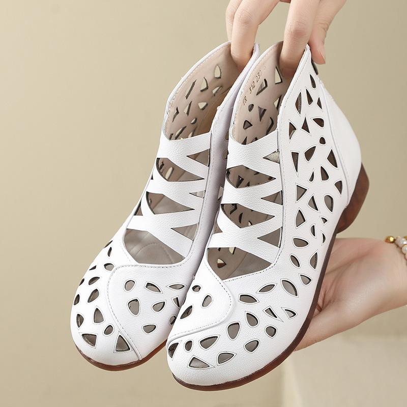 Fashion GKTINOO Genuine Leather Summer Sandals Breathable Hollow Ankle Boots Soft Non-slip Comfortable Sandalias De Mujer Large Size