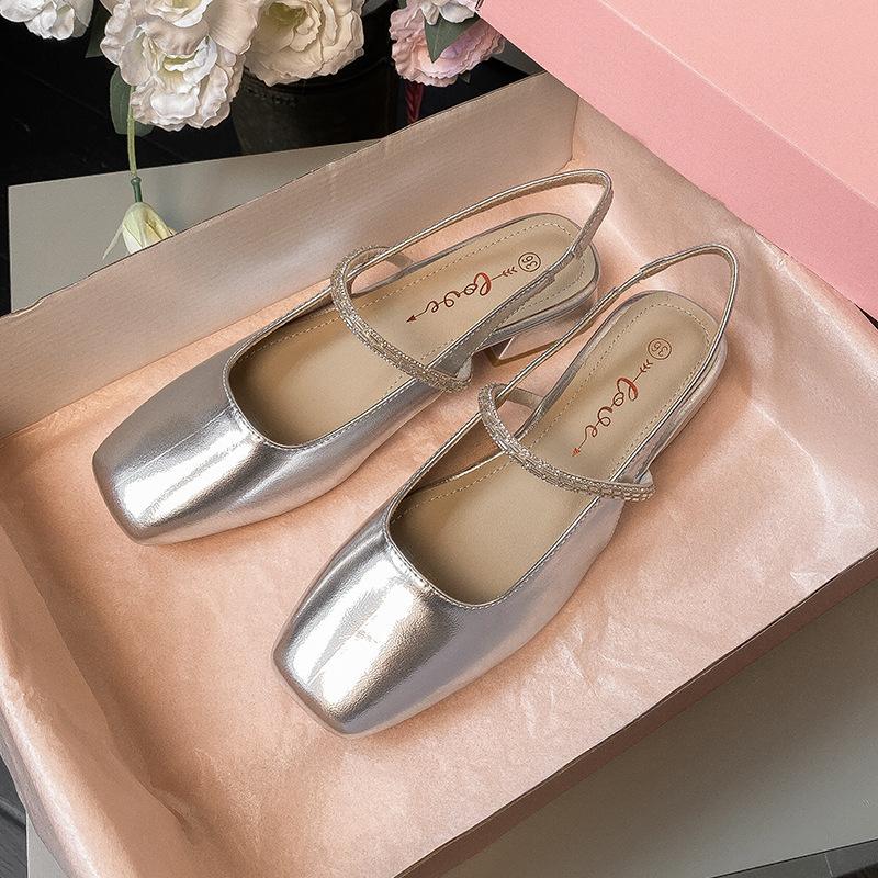 Yuexinwang Genuine Leather Flat for Huizhou Women's Shoes Grape Mother with the Same Slippers, Wearing Silver New Bag Head and Empty Sandals