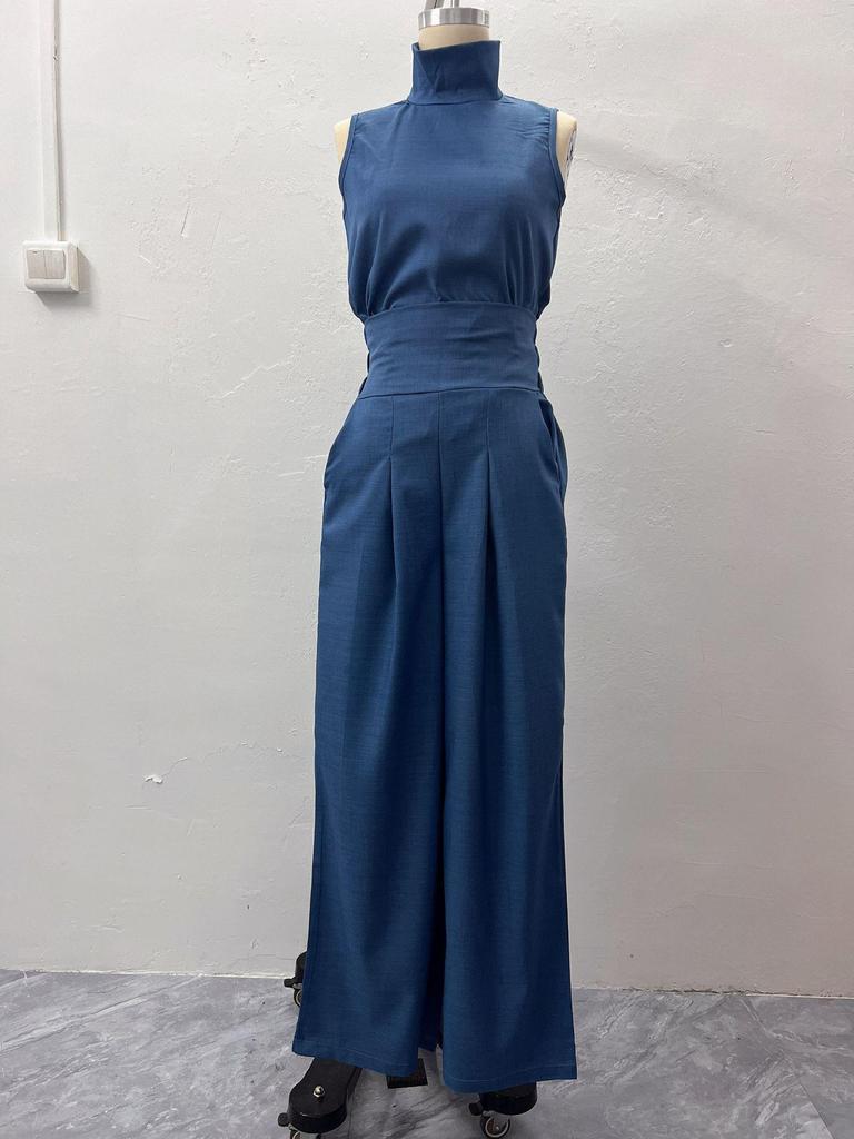 Colección Europea Primavera 2026: Conjunto de Top sin Mangas y Pantalones de Pierna Ancha de Mezcla de Algodón y Lino de Color Sólido para Mujer