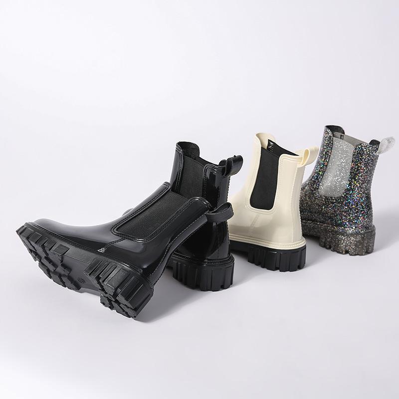 Moda Moda Wszechstronne Damskie Buty Lato Nowe Okrągły Nosek Gruba Podeszwa Outdoor Kalosze Proste Antypoślizgowe Odporne na Zużycie Damskie Buty