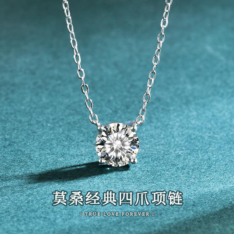 925 Silver Necklace Pendant Simulated Moissanite for Women Wedding Engagement Jewelry Fashion 5A Zircon Gift Party