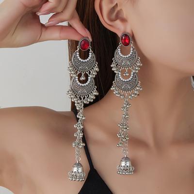 Vintage Boheemse Etnische Stijl Bel Kralen Drop Lange Kwast Dangle Oorbellen voor Vrouwen