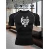 Men's Chest Blood Wolf Shaped Logo Print Compression Shirt High Elasticity Moisture Wicking Sportswear