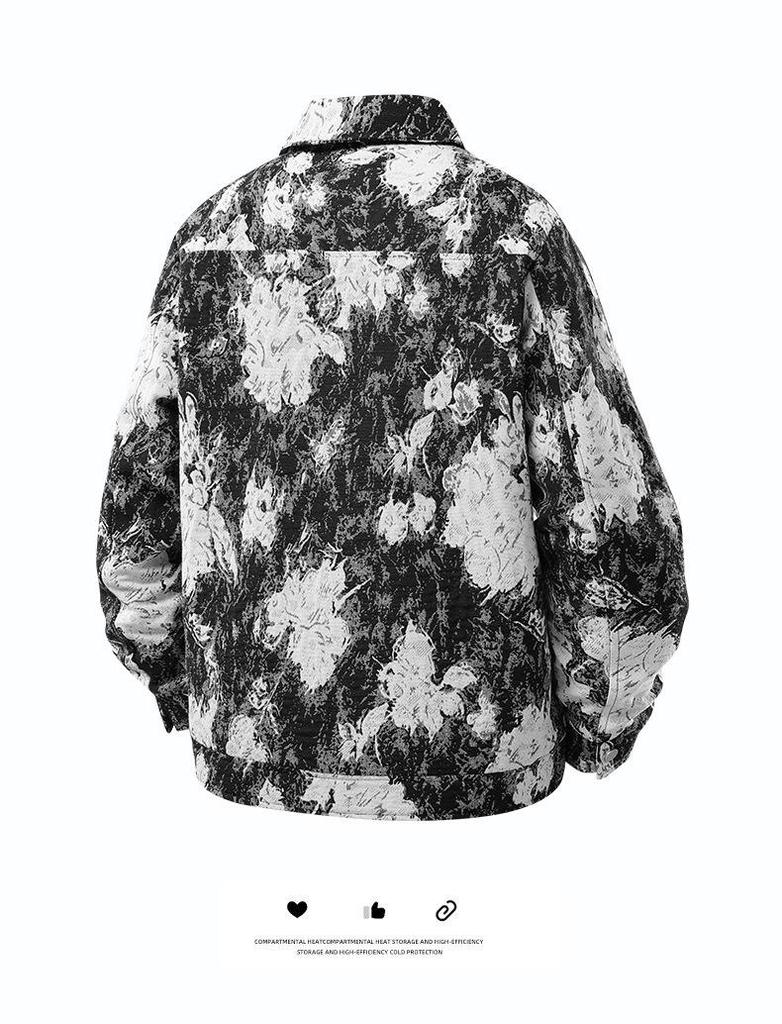 Men's Retro High Street Oil Painting Print Jacket - Spring/Autumn Lapel Style