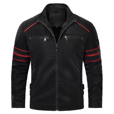 Men's Slim Fit Stand Collar Leather Jacket - Autumn/Winter Motorcycle Style