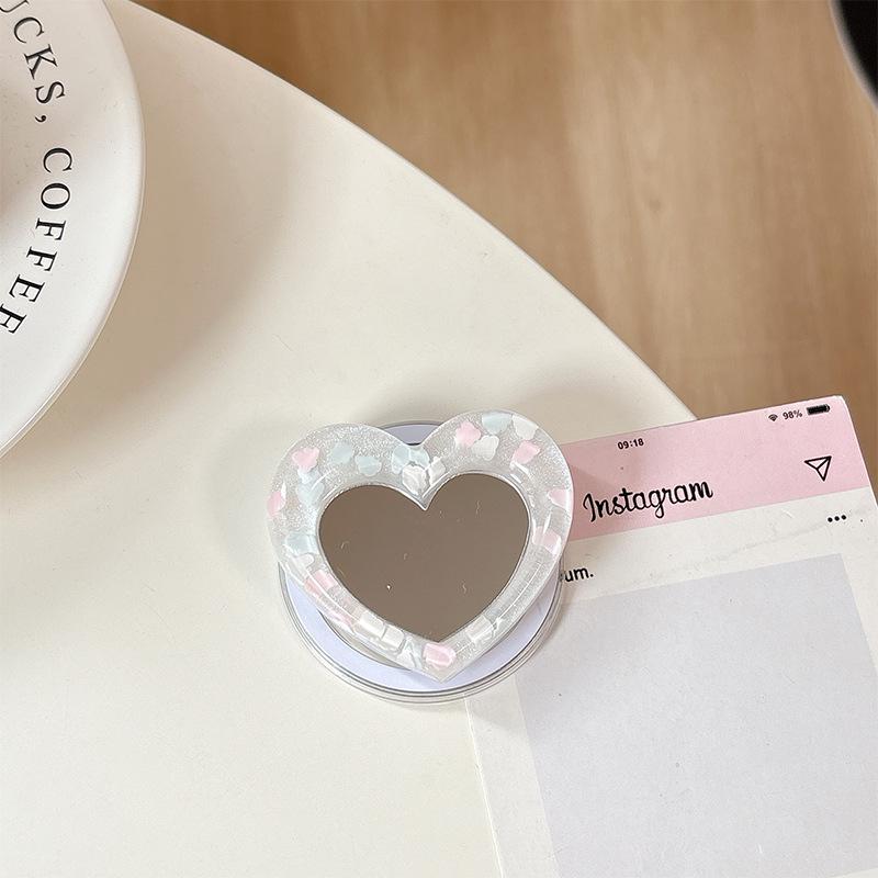 Creative Heart Mirror Phone Stand: Telescopic, Folding, Portable, Stable Desktop Holder