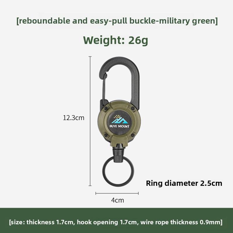 

Тактический выдвижной брелок со стальным тросом, прочный карабинный держатель ключей для кемпинга на открытом воздухе, брелок с защитой от потери армия зеленый
