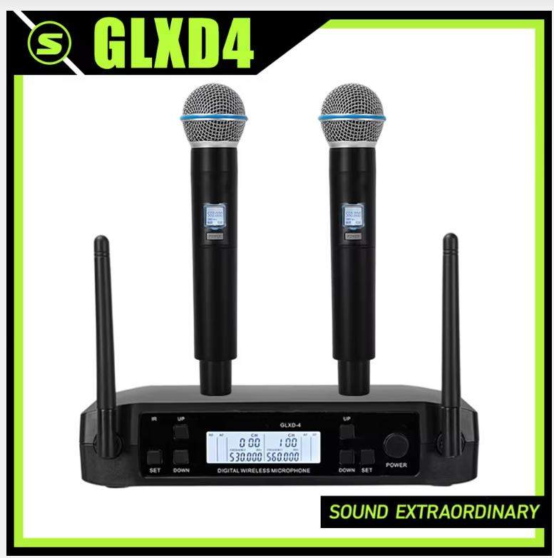 GLXD4 Professional Dual Wireless B58a Microphone System UHF Dynamic Dual Handheld Mic for Stage Karaoke Singing Speech Wedding