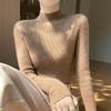 Women's Black Wool Semi-High Neck Base Layer Sweater - Soft, Comfortable, Slimming Fit for Autumn/Winter.