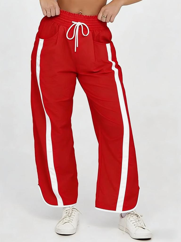 Men's Casual Wide Leg Pants with Side Stripes and Drawstring Waist In Multiple Colors