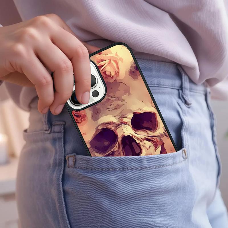 Skull And Roses Abstract Art Phone Case For iPhone 17 Air 15 16e 14 13 Pro Max Coque 12 11 Pro Max PLUS Cover