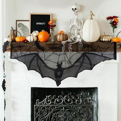Lace Cobweb Tablecloth Fireplace Mantel Party Supplies Bat Table Runner Halloween Horror Props DIY Fireplace Mantle Cover