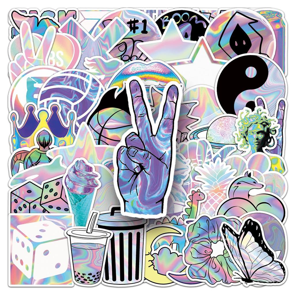 50 Holographic Laser Doodle Personality Colorful Trend Creative Suitcase Mobile Phone Water Cup Car Stickers