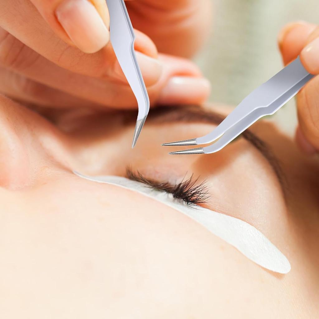 9 Pieces White Precision Tweezer with Protective Cover, Curved Pointed Craft Tweezers Stainless Steel Multipurpose Tweezer for Scrapbooking Stickers