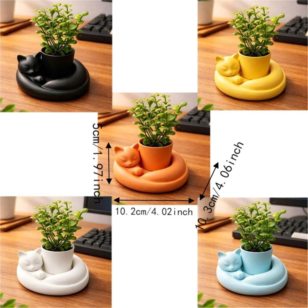 3D Printed Cat Sleeping Flowerpot Plastic Animal Shaped Planter Cat-Shaped Planter Pot Desktop
