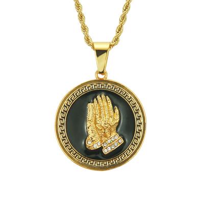 Round Plate Painting Oil Prayer Hand Pendant Men's Necklace Pendant