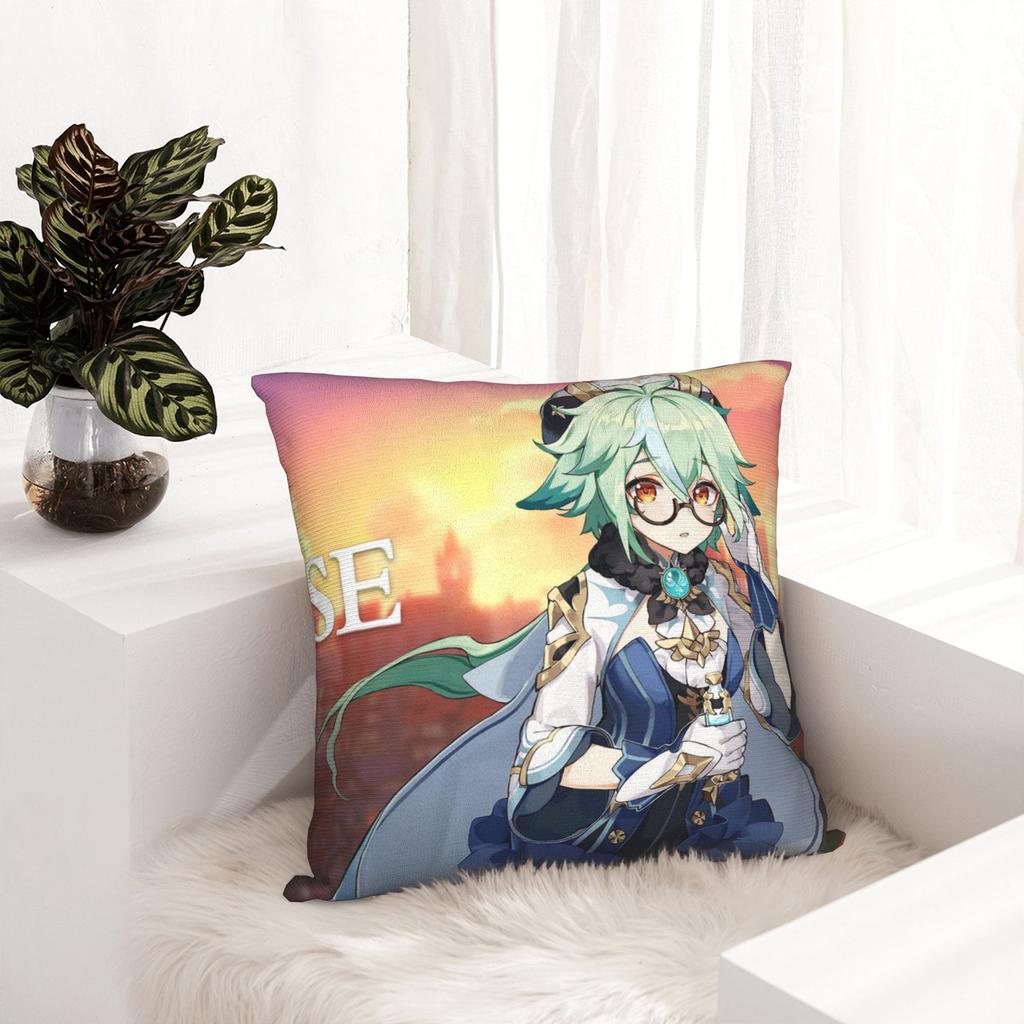 Genshin Sucrose Pillowcase Printed Fabric Cushion Cover Decorations Kawaii Game Anime Online Games Pillow Case Cover Home Zipper