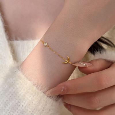 Sterling Silver S925 Star Moon Bracelet - Minimalist Women's High-End Jewelry Design