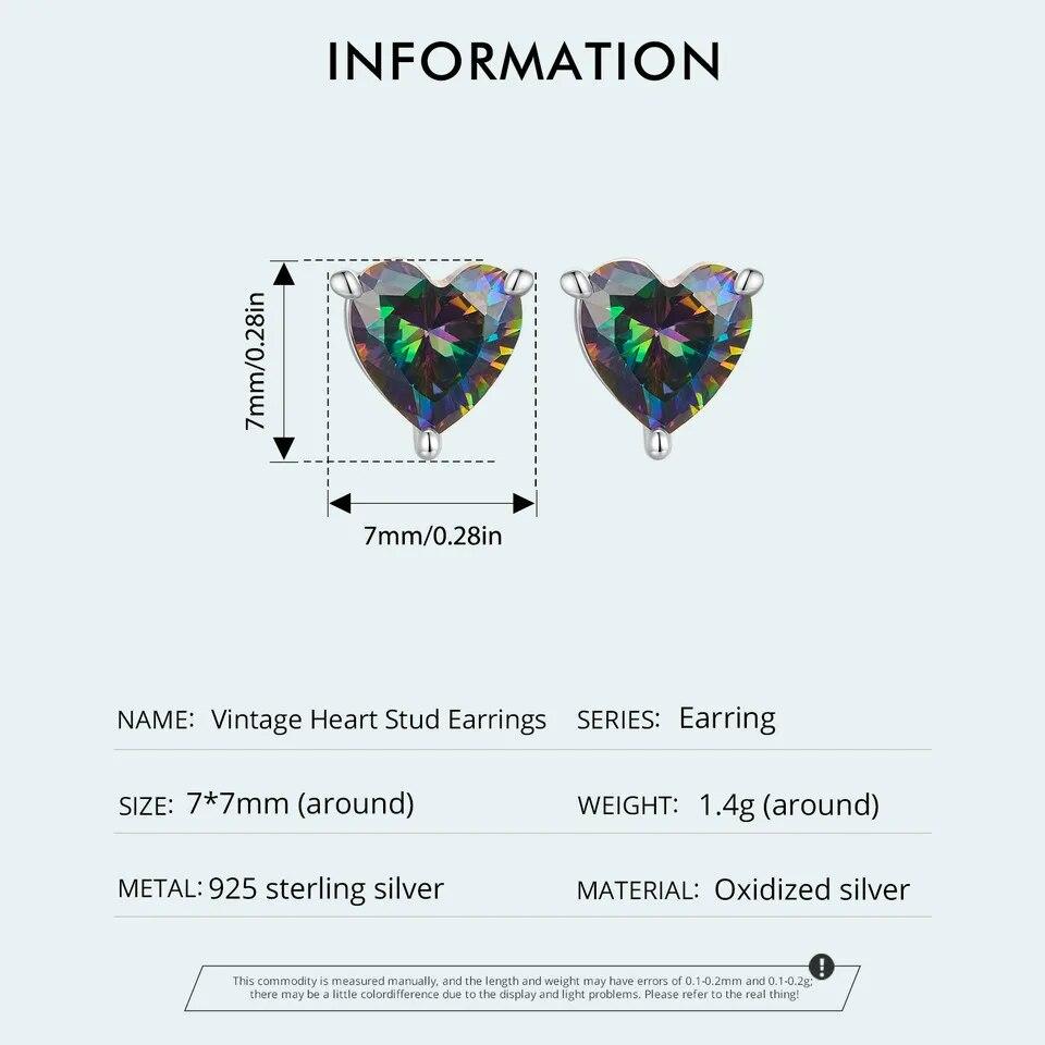 WOSTU 925 Sterling Silver 7MM Heart Stud Earrings Women Rainbow Mystic Topaz Wedding Earring Party Jewelry Gift For Mom Daugther