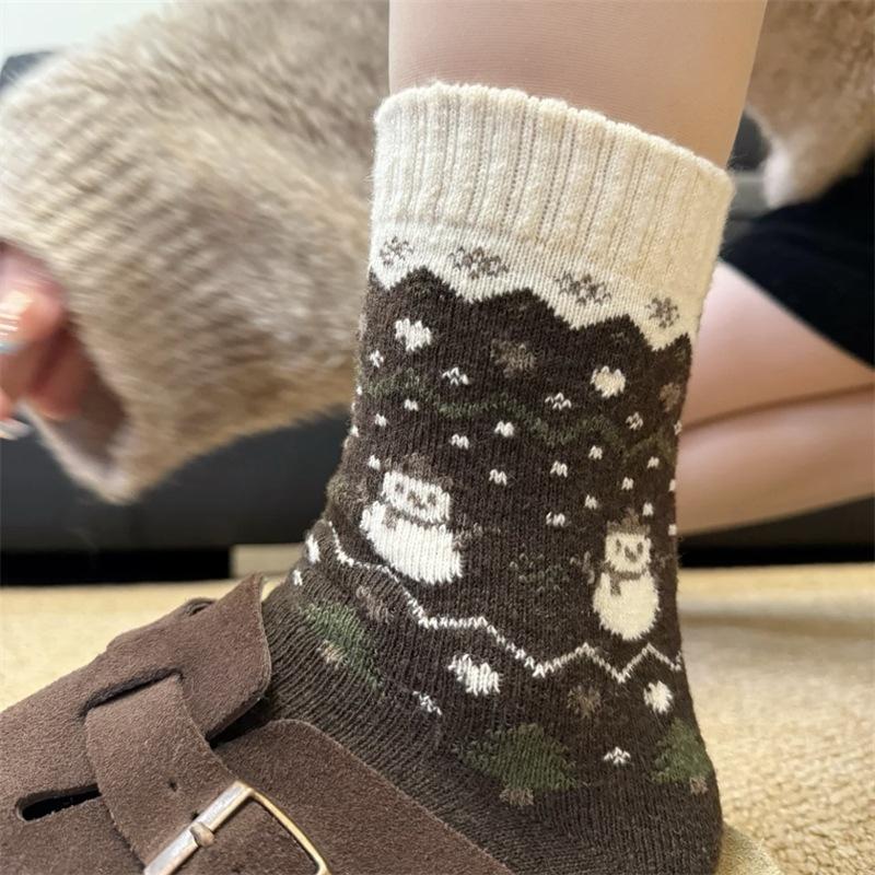 Wool Socks Children'S Snowman Christmas Tree Thickened Warm Tube Socks