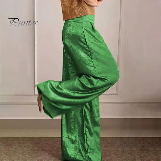 Dámské Dlouhé kalhoty Elastické Kalhoty s vysokým pasem Ležérní Kovové Jednobarevné Široké Kalhoty Kancelář Párty Práce Volnočasové kalhoty