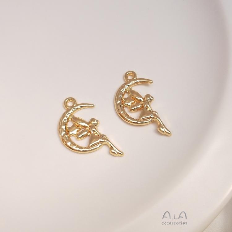 

14K Gold-Filled Color-Preserving Moon Angel Pendant for DIY Jewelry.