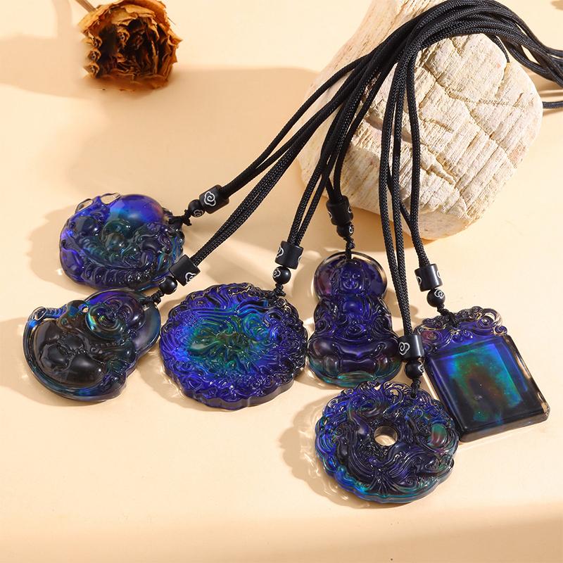 Thermochromic Pendant Necklaces Women Chinese Style Maitreya Necklace Jewelry  Sweater Style Drop