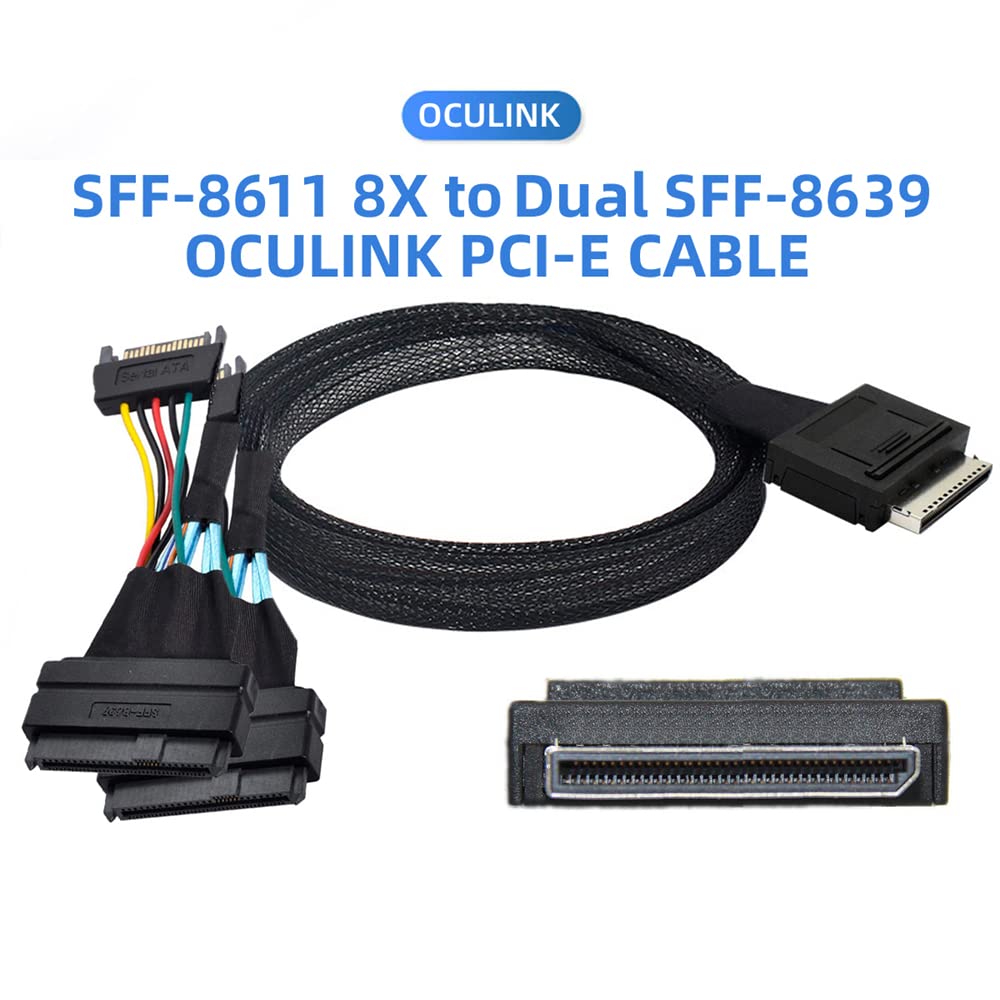 50cm Cable OCuLink PCIe PCI Express 8 X 8 Channel To Dual 4 X SSD Data Active Cable SFF-8611 SFF-8639 U.2