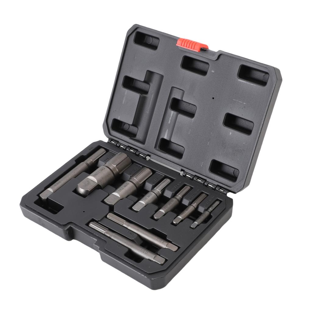 9 Pcs Pipe Extractor Set CrMo Steel Broken Pipe Removal Tool Kit with Storage Box for Maintenance