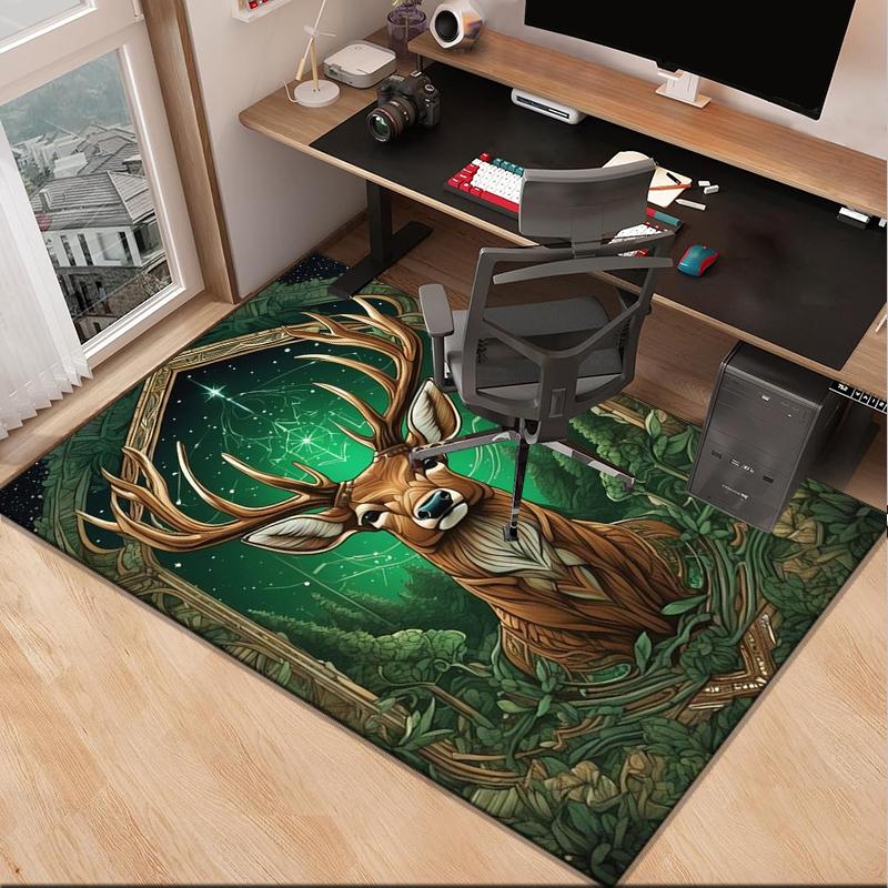 Deer With Floral Crown Office Rug Chair Mat, Entryway Carpet, Suitable for Front Door, Bedroom, Living Room, Desk, Holiday Gift