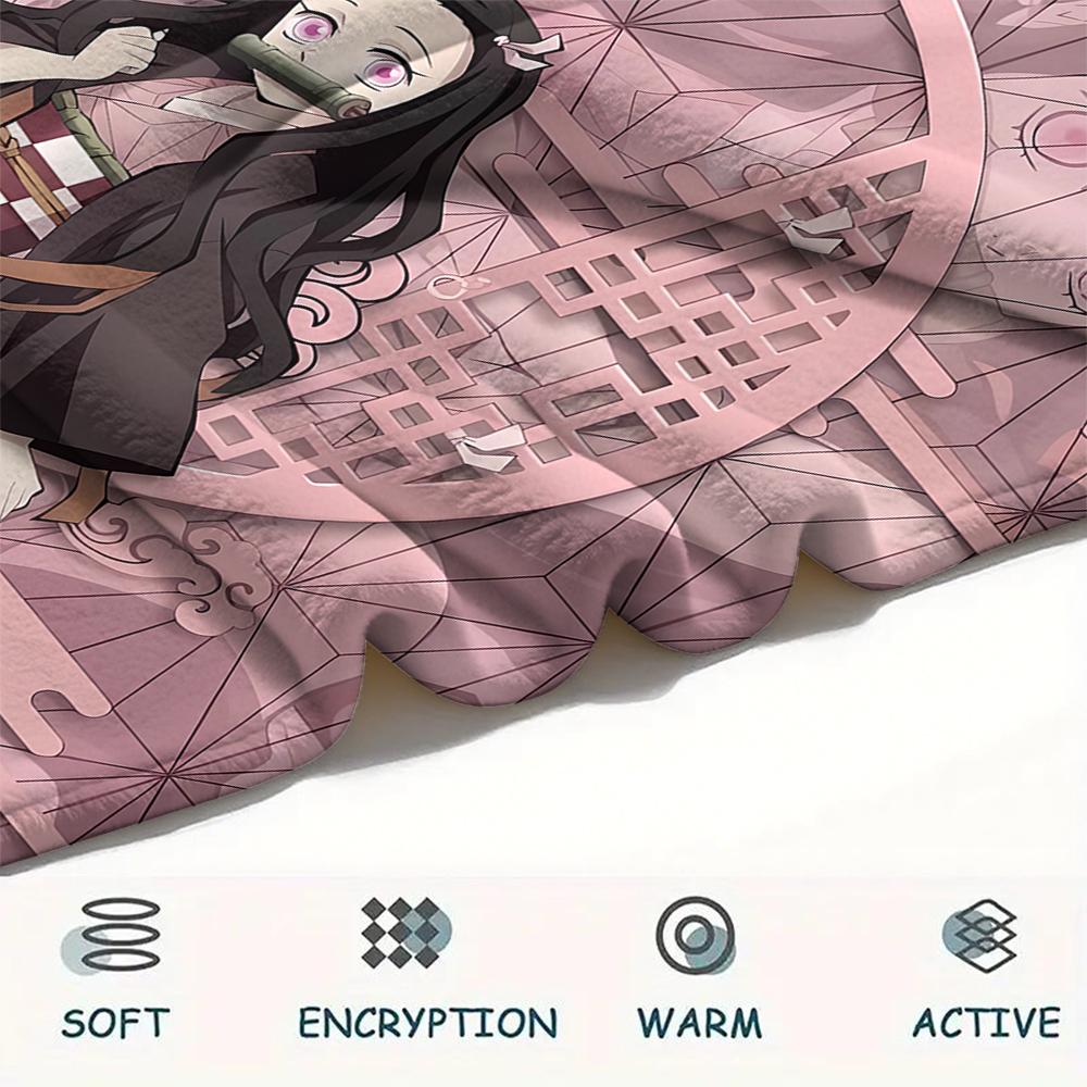 1PC Demon Slayer Print Flannel Blanket, High quality All Seasons, Home Decor, Warmth and Comfort, Perfect for Christmas Gifts