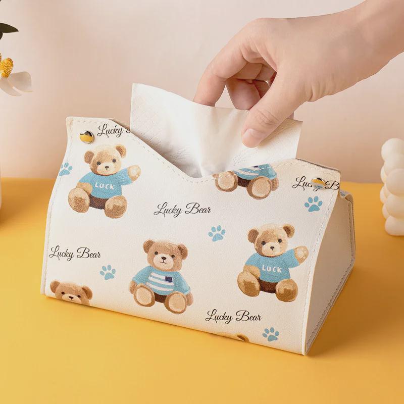 Adorable Bear Leather Tissue Box for Home & Dining Room - Multi-Purpose Napkin Holder