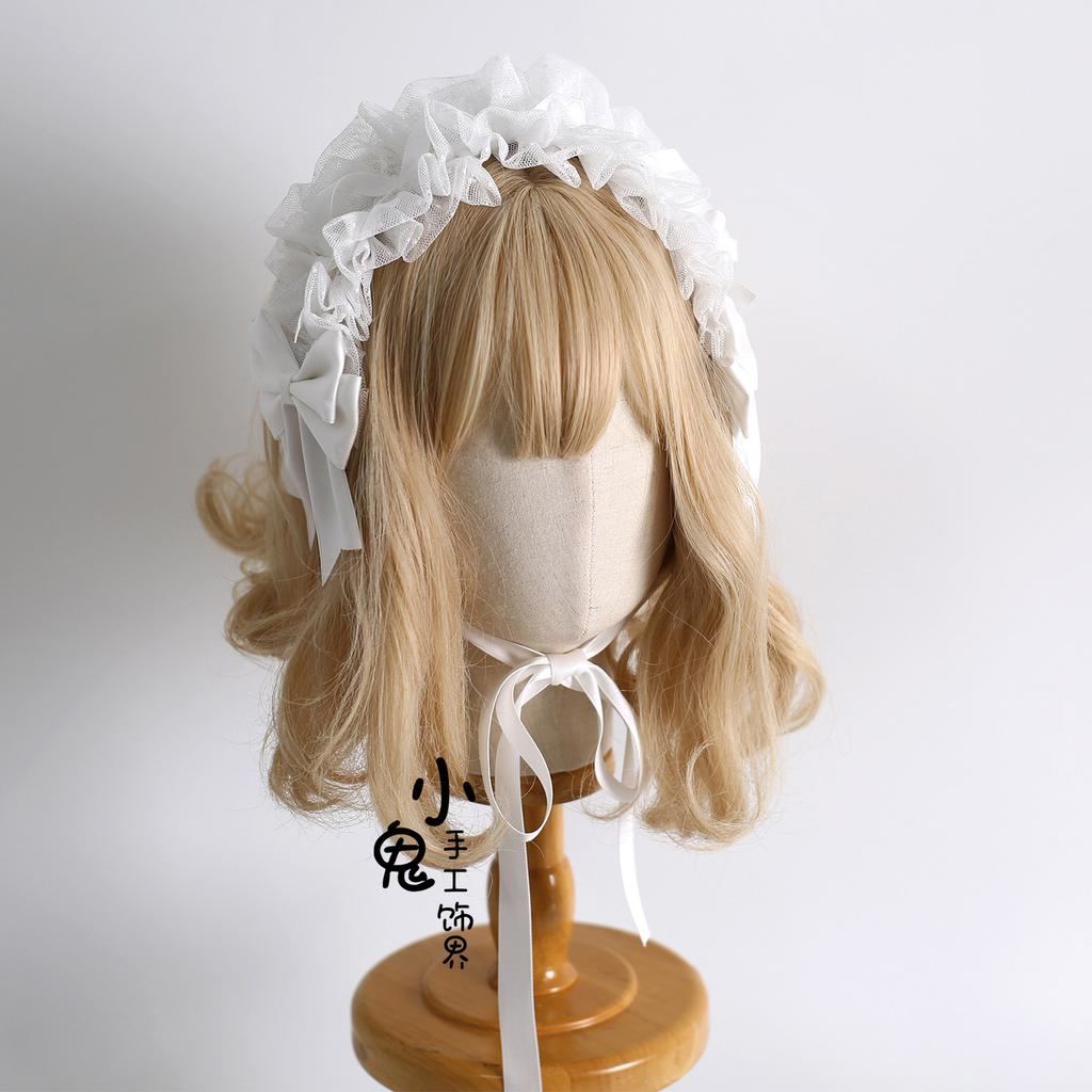 Original Multi-color Lamp Shadow Lolita Headband Small Ribbon Lace Bow Silk Satin Ballet Headband Hair Accessories for Women