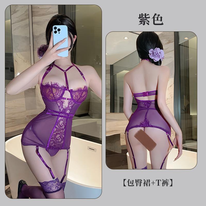 Sexy lingerie pure lust sexy purple transparent tight body no temptation uniform robe pajamas