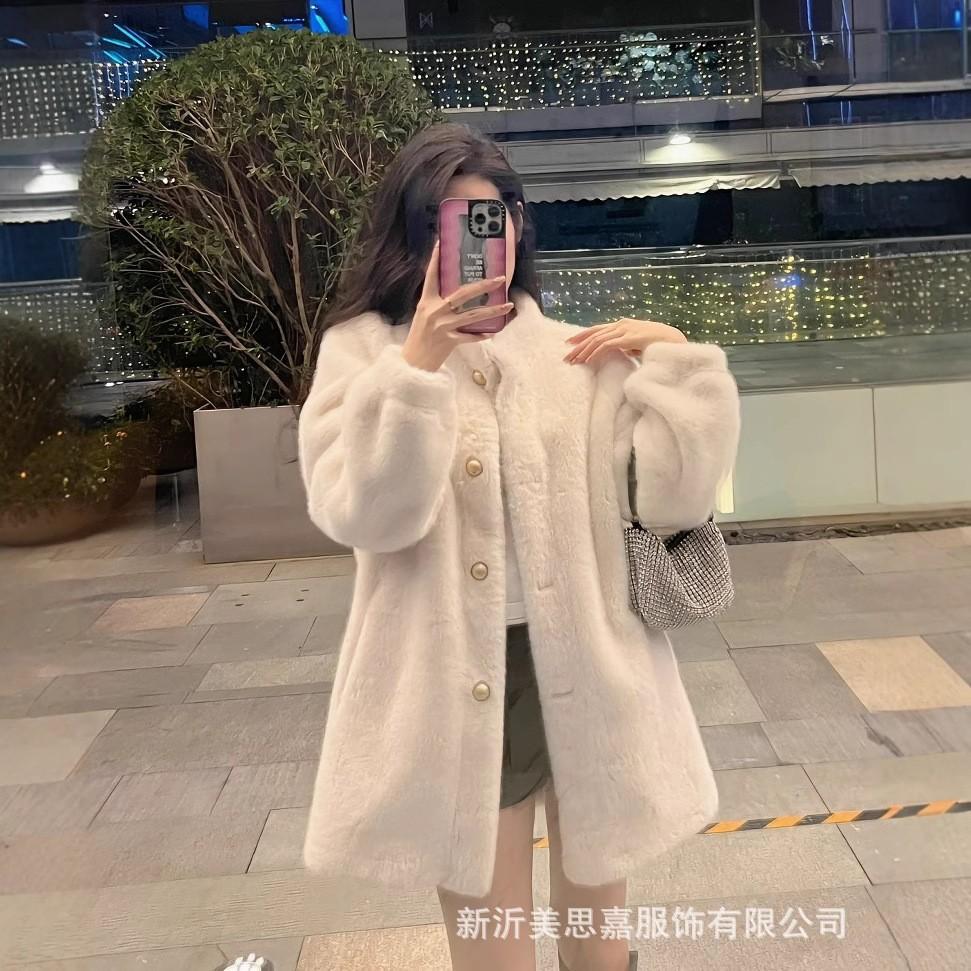 Fur integrated imitation mink fur coat women's medium and long Korean version loose mink fur coat 2024 winter